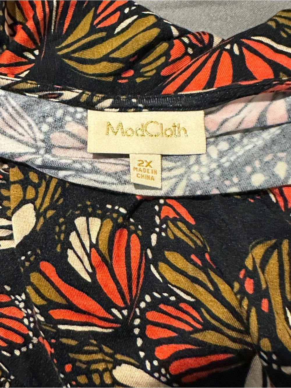 Modcloth Navy Sleeveless Tunic with Orange, Cream, and Olive Butterfly Print - Picture 6 of 6
